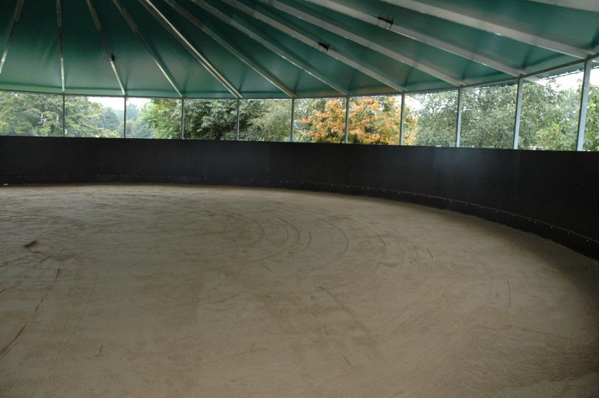 Einblick in eine Longierhalle, Sand als Boden